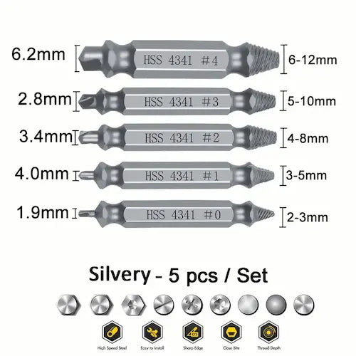 DrillOut™ – Juego de 5 Extractores Acerados