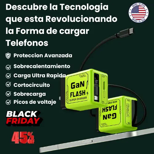 Cargador GaN Flash Doble Puerto 120W (Nitruro de Galio)